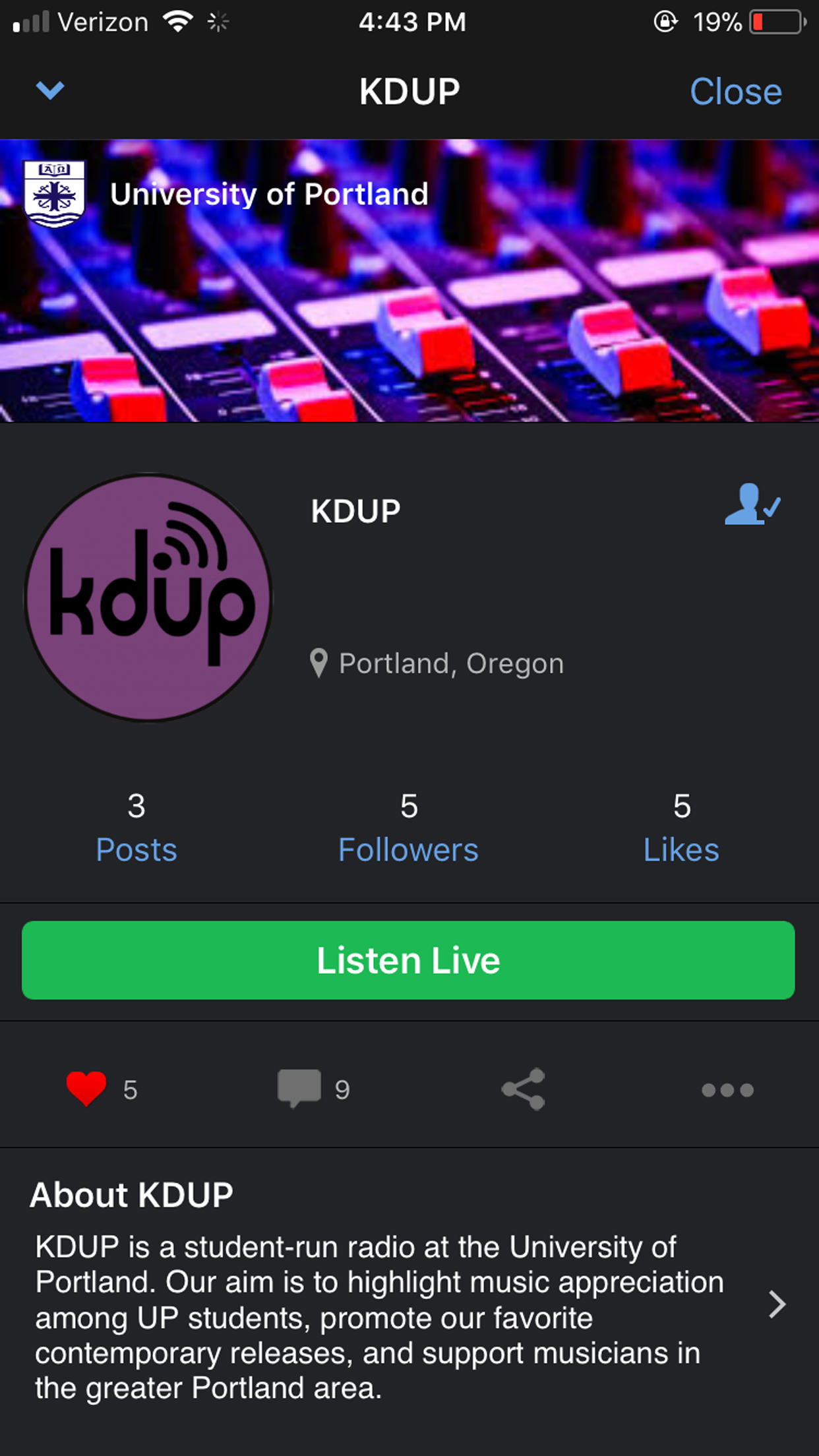 AudioDorm Station Detail Screen